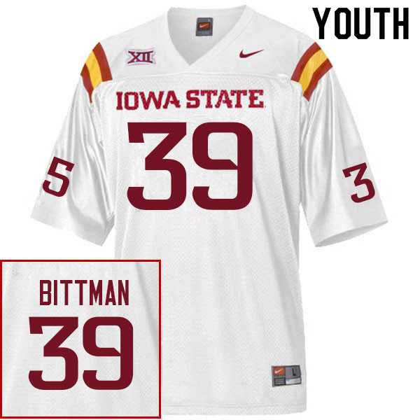 Youth #39 Tyler Bittman Iowa State Cyclones College Football Jerseys Sale-White